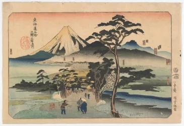 Nevezetes helyek a Tokaido ötvenhárom állomásának harmadikánál, Edo-kor, az 1830-as évek vége